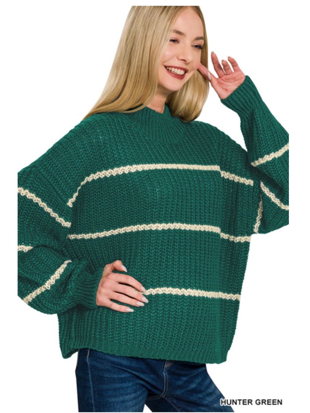 116 ❤️ green ZENANA OVERSIZED STRIPED SWEATER